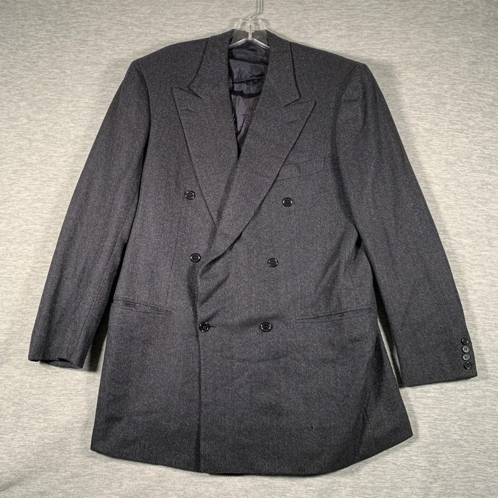 Brioni Blazer Mens 42 Herringbone Wool Cashmere Double Breasted Sport Coat Italy